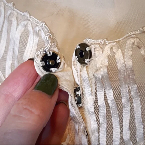 Cottagecore Ivory Sheer Mesh Crop Top Women’s S Embroidered ecote Tank - Picture 5 of 8